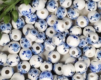 25 Pcs. Porcelain Flower Beads, 8mm, Dainty Flower Beads, Blue Flower Beads, DIY Beads, Flower Spacers, Handmade beads, Boho Beads