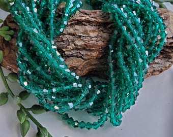 160 Beads, Glass Green Clear Faceted Bicone Beads, 4mm, 2 Strands, Clear Faceted Green Beads, Crystal Glass Beads, 1.5mm Hole, Plant Beads