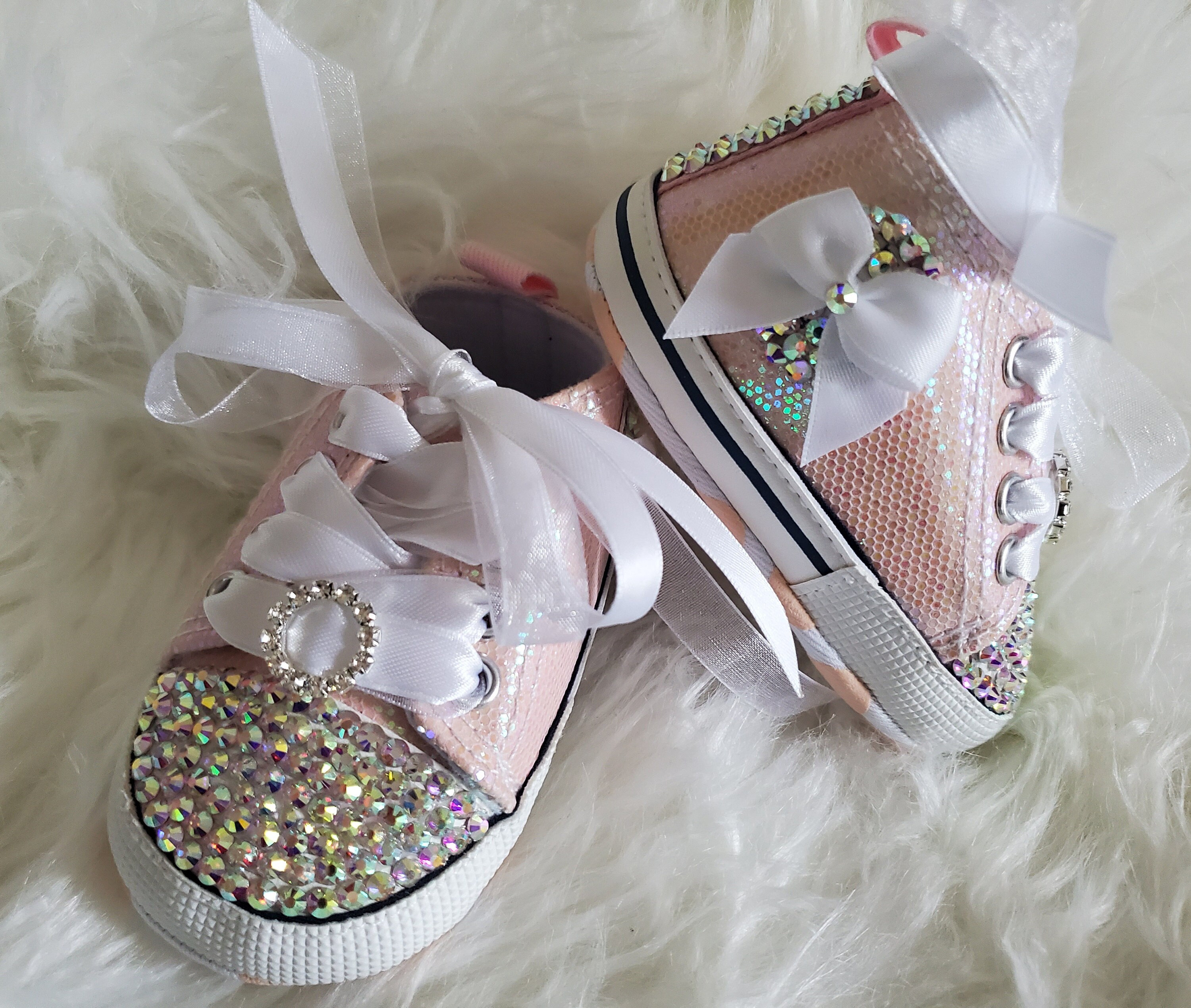 Infant Crib Shoes, Infant Rhinestone Pink Shoes, Bling Baby Shoes, Baby
