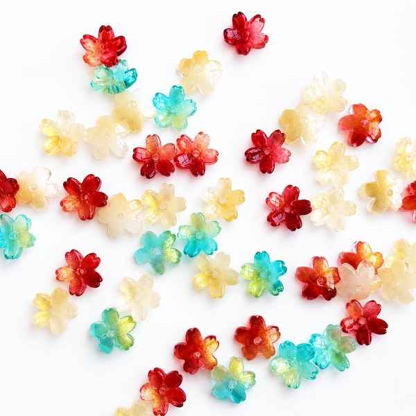 50 Pcs. Glass Flower Bead Caps, Multi Color Glass Flower Caps, 10mm, Iridescent Sakura Flower, Cherry Blossom Beads, Glass Flower Beads
