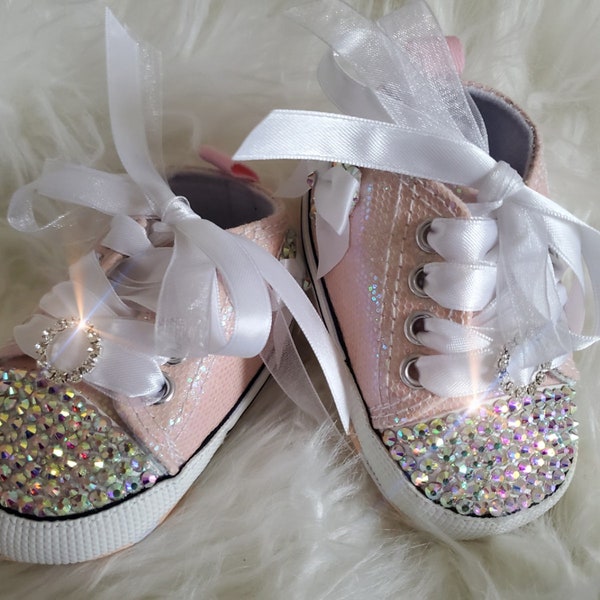 Infant Crib Shoes, Infant Rhinestone Pink Shoes, Bling Baby Shoes, Baby Shower Gift, 1st Birthday Shoes, Flower Girl Shoes, Baby Girl Gift