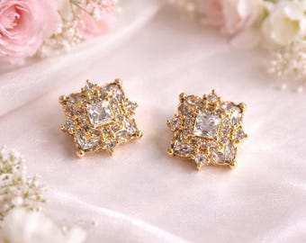 Cubic Zirconia Clear Spacer Focal Charm Bead, 2Pc 12mm, Amazing Bling, 18K Gold Plated Bracelet Charm, Connector Charm, Bling Spacer Charm