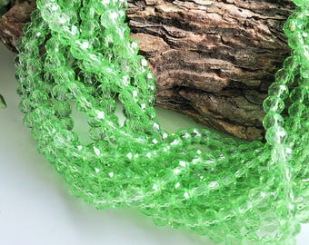 200 Beads, Glass Light Green Clear Faceted Round Beads, 4mm, 2 Strands, Clear Faceted Green Beads, 1.5mm Hole, Plant Beads