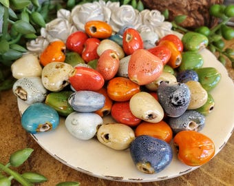 Ceramic Heart Beads, Glazed Heart Ceramic Beads, Multi Color Beads, Ceramic Spacers, 16mm, Handmade beads, Beaded Bracelet, Heart Beads