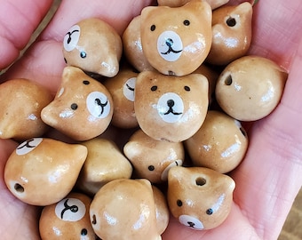 Ceramic Bear Bead, Glazed Bear Ceramic Beads, Bear Beads, DIY Beads, 15mm, Handmade beads, Beaded Bracelet, Ceramic Beads