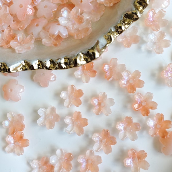 50 Pcs. Glass Flower Bead Caps, 10mm, Sakura, Cherry Blossom Beads, Peach Floral Spacer Beads, Jewelry Making Supplies, Glass Flower Beads
