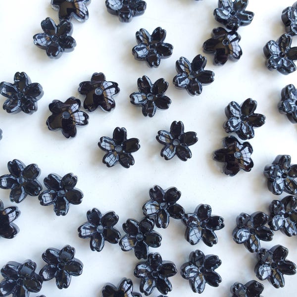 50 embouts de perles en verre en forme de fleur, 10 mm, fleurs noires en verre, perles Sakura, fleurs de cerisier, fournitures pour la création de bijoux, perles en verre en forme de fleur