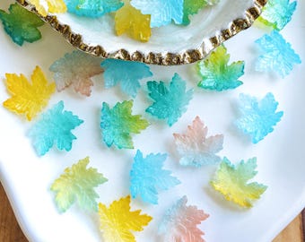 40 Pcs. Glass Maple Leaf Beads, 19mm, Mix Color Glass Maple Leaf Beads, Fall Glass Beads, Jewelry Making Supplies, Glass Leaves