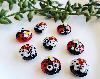 Lampwork Ladybug Glass Beads, 14mm, Handmade Lampwork Beads, Ladybug Beads, Detailed Lampwork Glass Beads, Glass Ladybug Beads