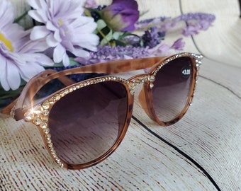 Bling Reading Sunglasses, Full Lens Sunglasses Readers, Womens Reading Sunglasses, Brown Reading Sunglasses, Sunglass Readers, Gold Bling