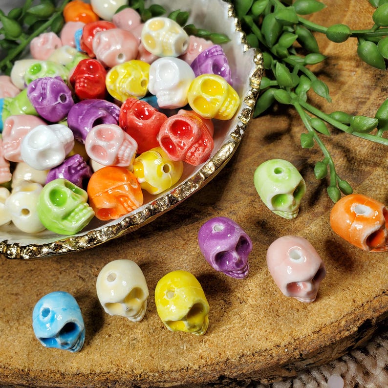 Ceramic Skull Beads, Handmade Ceramic Glazed Beads, Skull Beads, 14mm ...