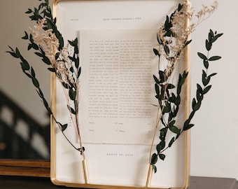 Modern Custom Floral Ketubah Handmade with Solid Brass Frame and Cotton Rag Paper