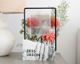Modern Minimalist Ketubah Handcrafted with Sculptural Marble and Custom Made Flower Reservoir