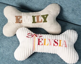 Personalized Dog Bone Pillow Embroidered Bone Dog Toys with Dog Name Large Stuffed Puppy Toys Pet Furniture Gift for Dog Lover Custom Pillow