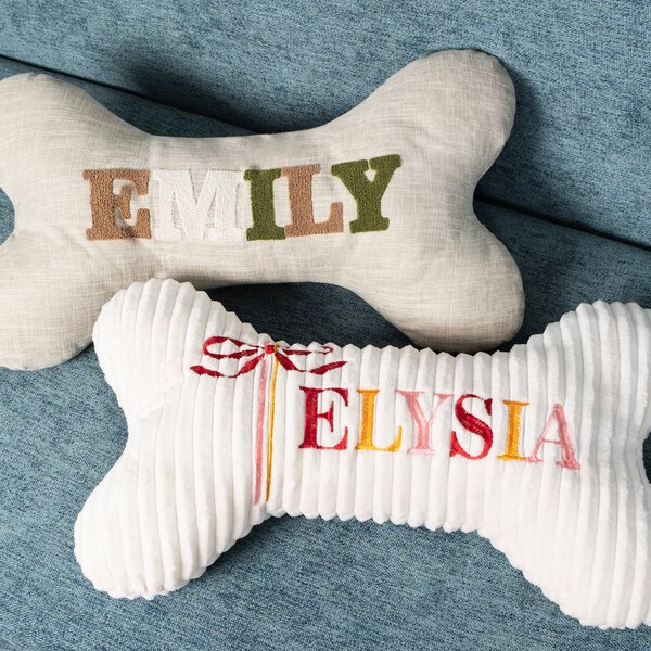 Personalized Dog Bone Pillow Embroidered Bone Dog Toys with Dog Name Large Stuffed Puppy Toys Pet Furniture Gift for Dog Lover Custom Pillow