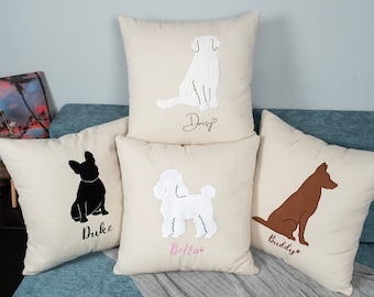 Custom Pet Pillow Personalized Applique Dog Breed Pillow Dog Outline Pillow with Dog Name Throw Pillow with Dog Silhouette Dog Lover Gift