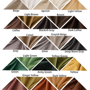 May include: A color chart showing 18 different shades of velvet fabric. The colors are arranged in a triangular pattern and include shades of beige, brown, gray, green, yellow, orange, and red. The text "VELVET" is at the top of the chart, and the text "Warm, easy to clean" is at the bottom.