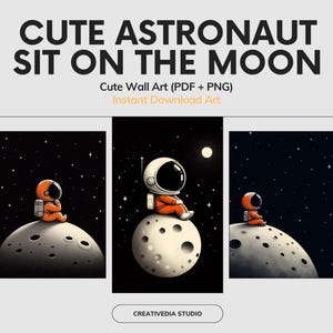 6er Set Astronaut Drucke | Raumfahrer auf Mond Wandbild, Weltraum Thema Kinderzimmer Dekor, Kinderzimmer Poster, Minimalistischer Sternenhimmel