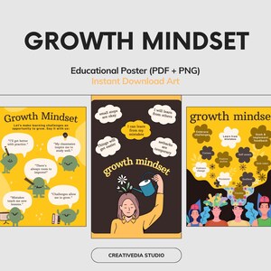 6 groeimindset-posters voor kinderen - motiverende klas muurkunst set - afdrukbaar decor voor positieve bevestiging - digitale download