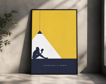 Wissen ist Macht Motivationsdruck, lehrreiches inspirierendes Zitat Poster | Büro Arbeitszimmer Wandkunst 5 Größen Digital Download Print