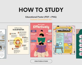 Printable Study Tips Posters Bundle | Motivational Student Wall Art Digital Download | Study Motivation Productivity Quotes Instant Download