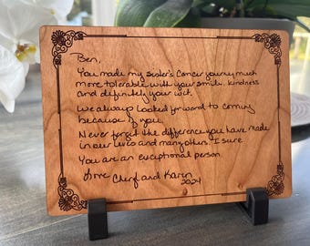 Nota manuscrita grabada / Recuerdos escritos a mano / Carta manuscrita de madera / Regalo escrito a mano / Regalos escritos a mano / Escritura sentimental