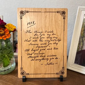 Laser Engraved Handwritten Letter on Cherry Wood: Personalized Keepsake