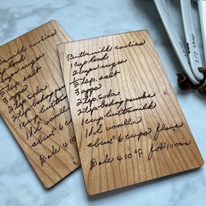 Laser Engraved Cherry Wood Recipe Plaque: Handwritten Keepsake