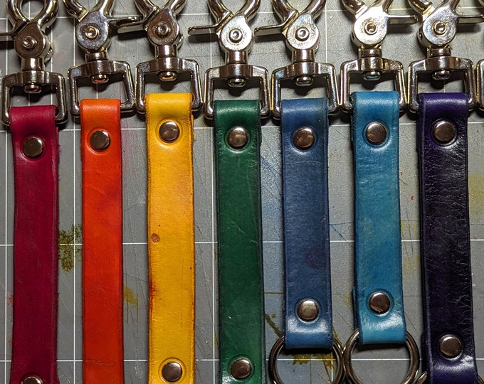 CUSTOM Colour Flagging Clip Keychain Customizable Design Carabiner Leather Stamped Made From Scrap Recycled Leather