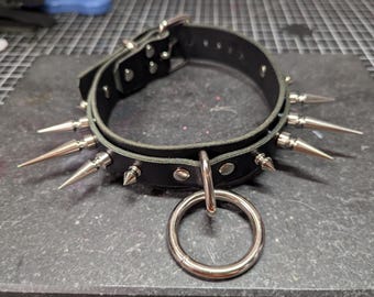 Spiked Leather Collar Recycled Upcycled Punk Goth Alternative