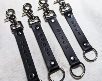 CUSTOM Black Clip Flagging Keychain Customizable Design Carabiner Leather Stamped Made From Scrap Recycled Leather