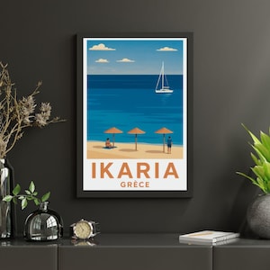 À l’ombre d’Ikaria – Affiche digitale paysage côtier grec, déco murole Méditerranéenne – ポスター写真の意味