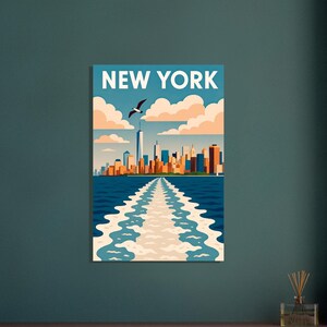 Poster vintage: Manhattan in barca in stile Belle Vue - Elegante stampa artistica