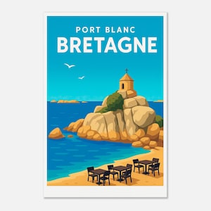 Souvenir de Visite en Bretagne - Lujoso cartel mate de Port Blanc - Impresión de arte ecológica