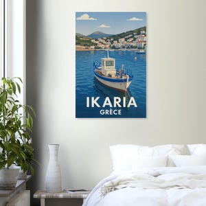 Barque dans le Petit Port d'Evdilos, ile D'ikaria - Splendido poster di Ikaria Grecia / Stampa artistica premium