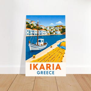 Poster de Petit Bateau de Pêche à Ikaria - Illustration Unique et Écologique - Décor Nautique