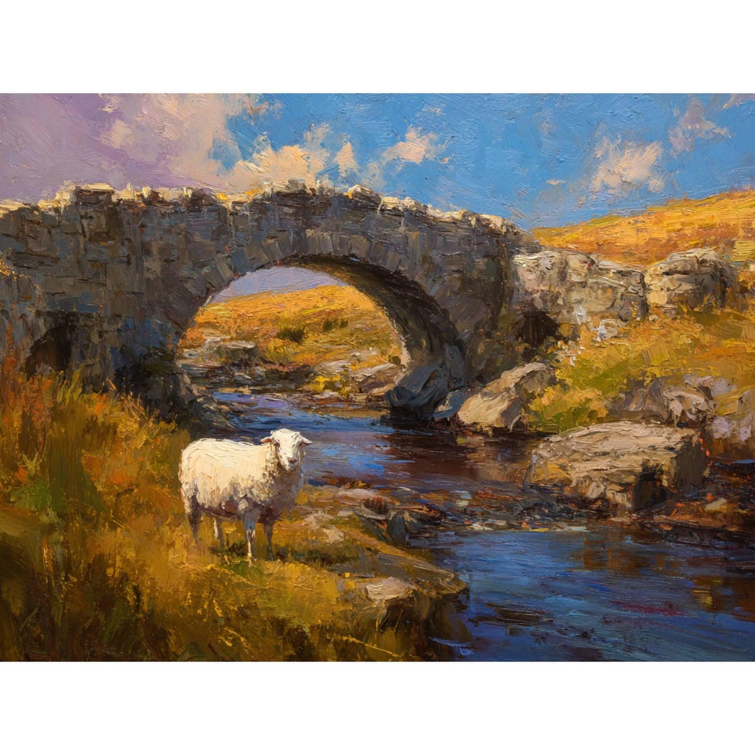 Irish Painting Sheep Original Oil Art Ireland Stone Bridge Impasto Wall ...