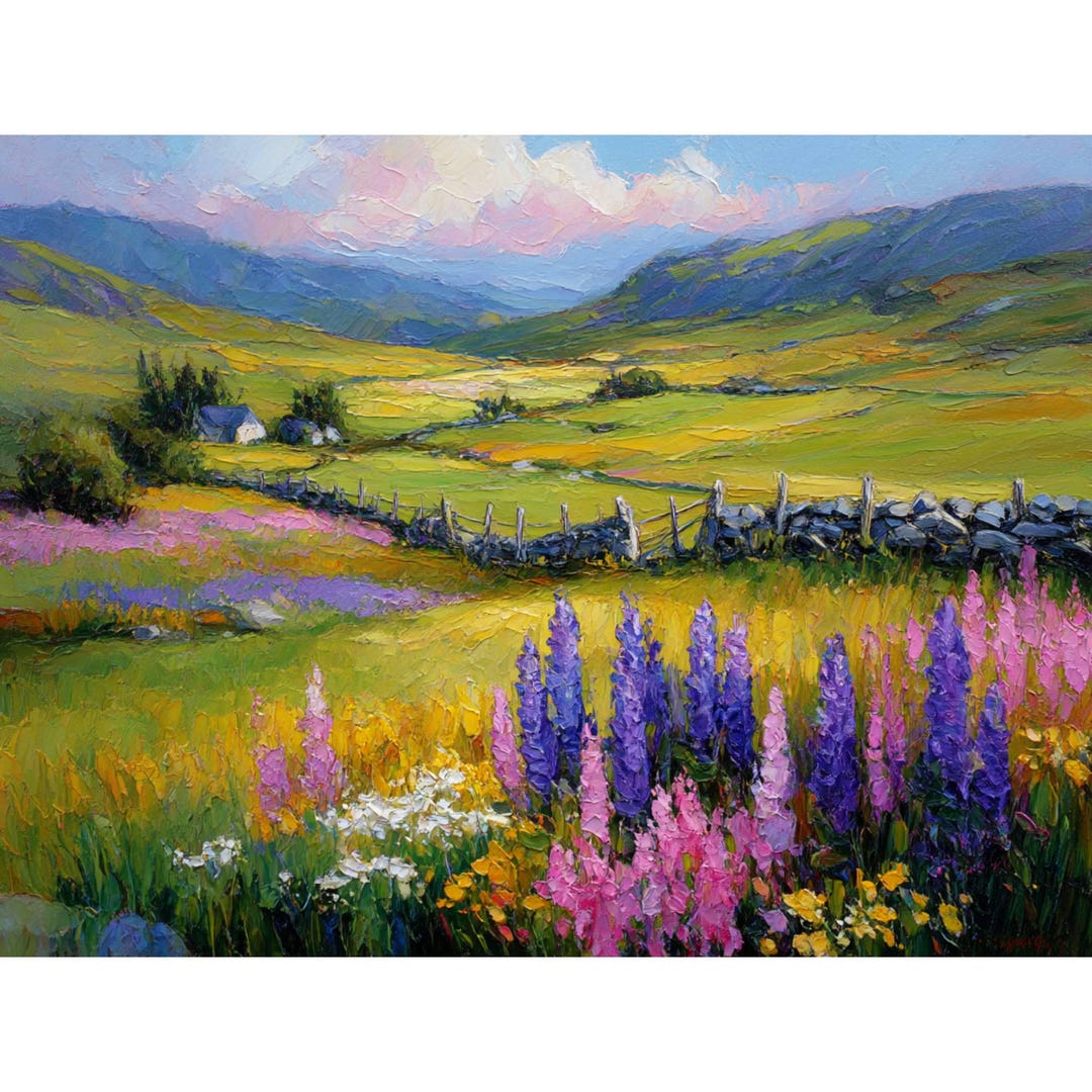 Ireland Painting Lupines Original Oil Art Galway Landscape Impasto Wall ...