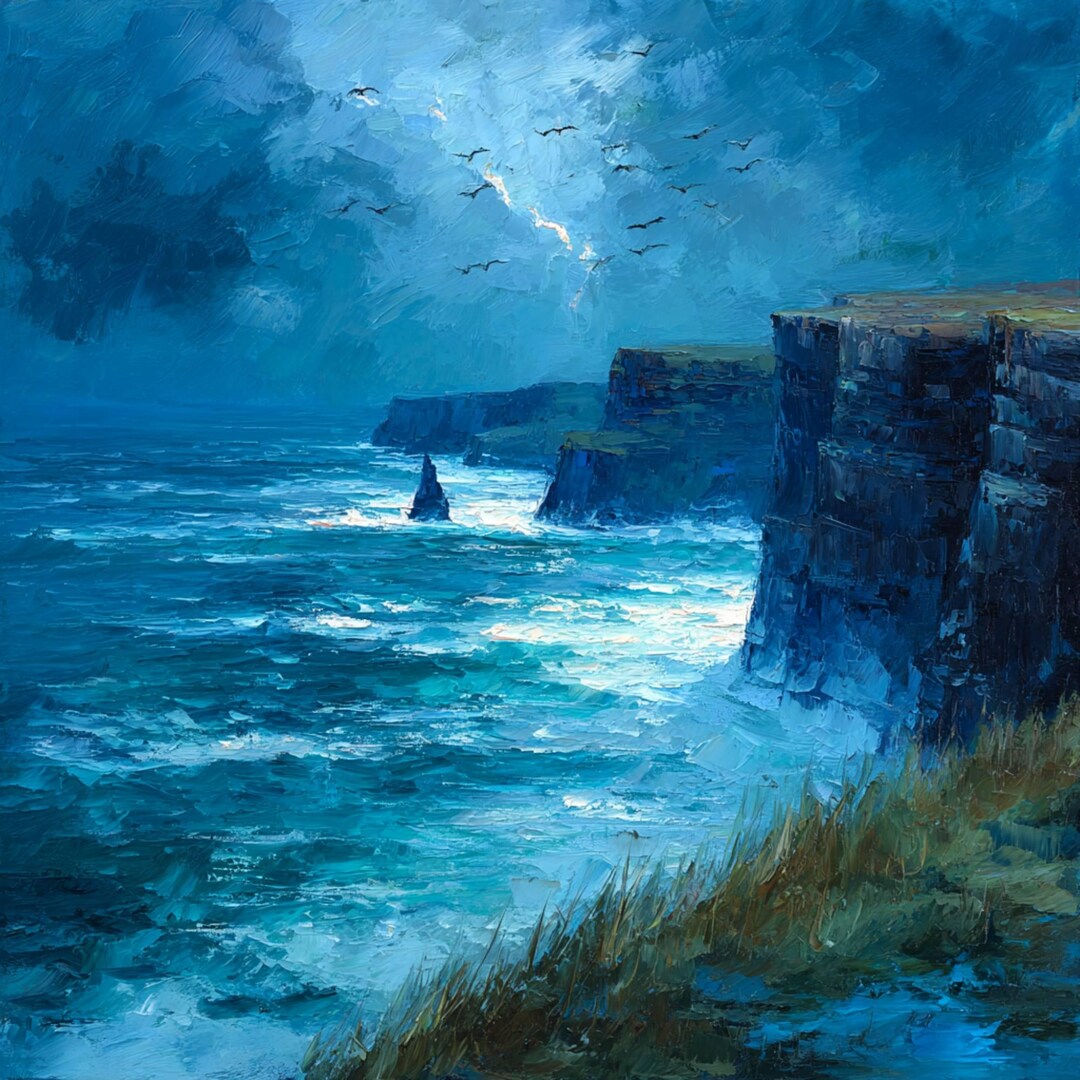 Ireland Painting Cliffs of Moher Original Oil Artwork Dramatic Irish ...