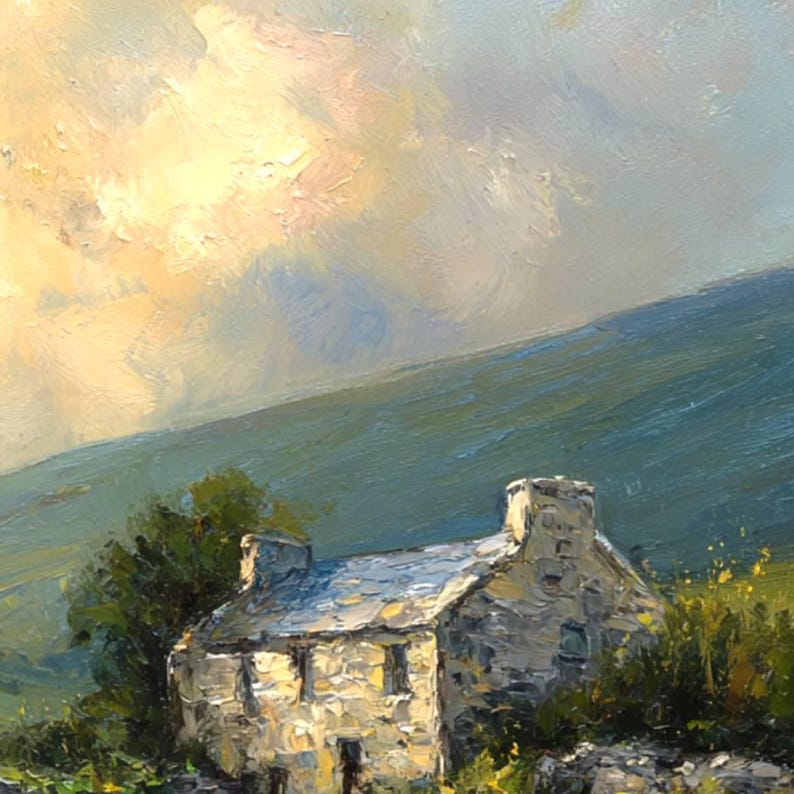 Irish Cottage Painting Sheep Original Oil Art Stone House Artwork ...