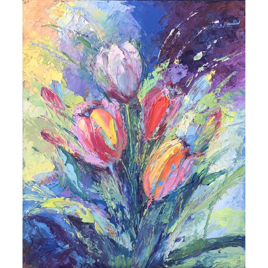 Tulip Painting Floral Original Oil Art Impasto Flowers Palette Knife ...