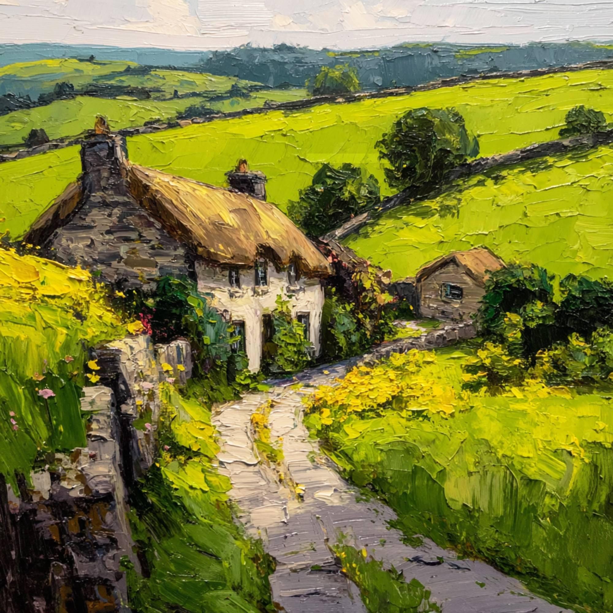 Irish Cottage Painting Ireland Original Oil Art Palette Knife Landscape ...