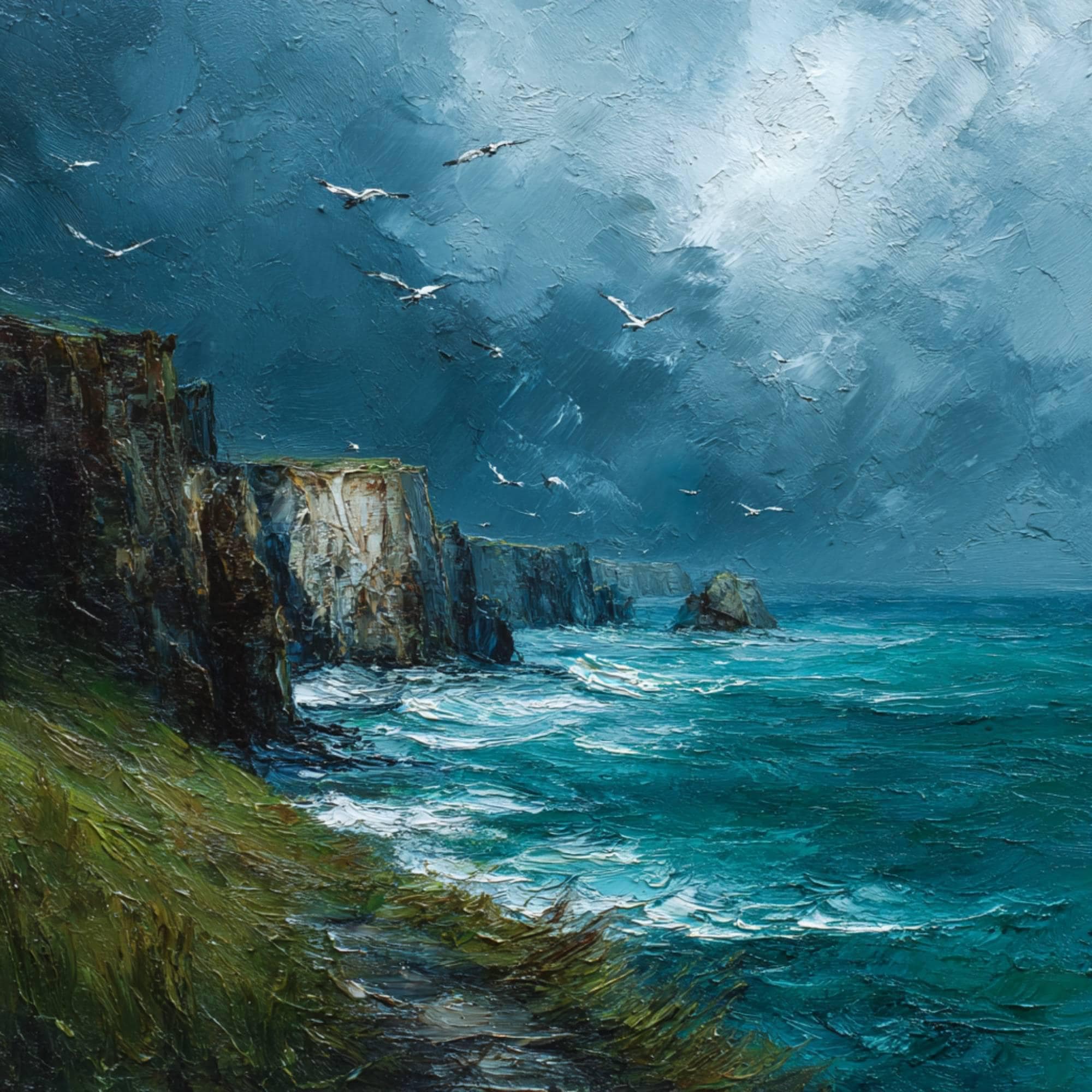 Irish Painting Cliffs of Moher Original Art Stormy Seascape Oil Artwork ...