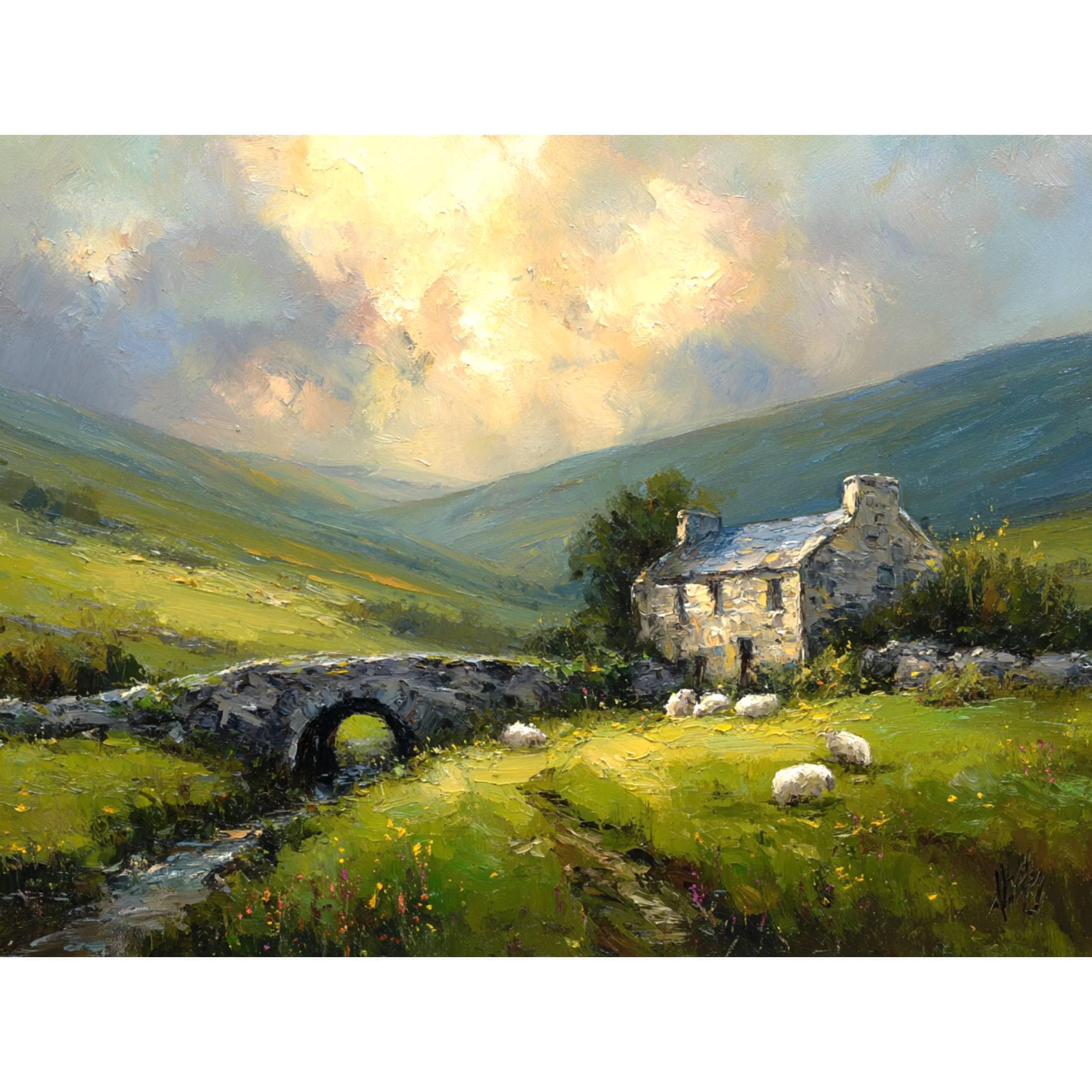 Irish Cottage Painting Sheep Original Oil Art Stone House Artwork ...