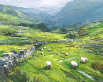 Ireland Painting Connemara Landscape Irish Original Oil Art Sheep Impasto Artwork Countryside Wall Decor by ArtShklyar