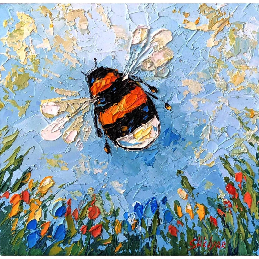 Bumblebee Painting Honey Original Art Flower Impasto Honey Bee Oil ...