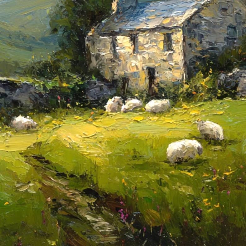Irish Cottage Painting Sheep Original Oil Art Stone House Artwork ...