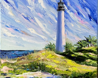 Key West Lighthouse Painting Florida Original Oil Art Coastal Landscape Florida Beach House Wall Decor by ArtShklyar