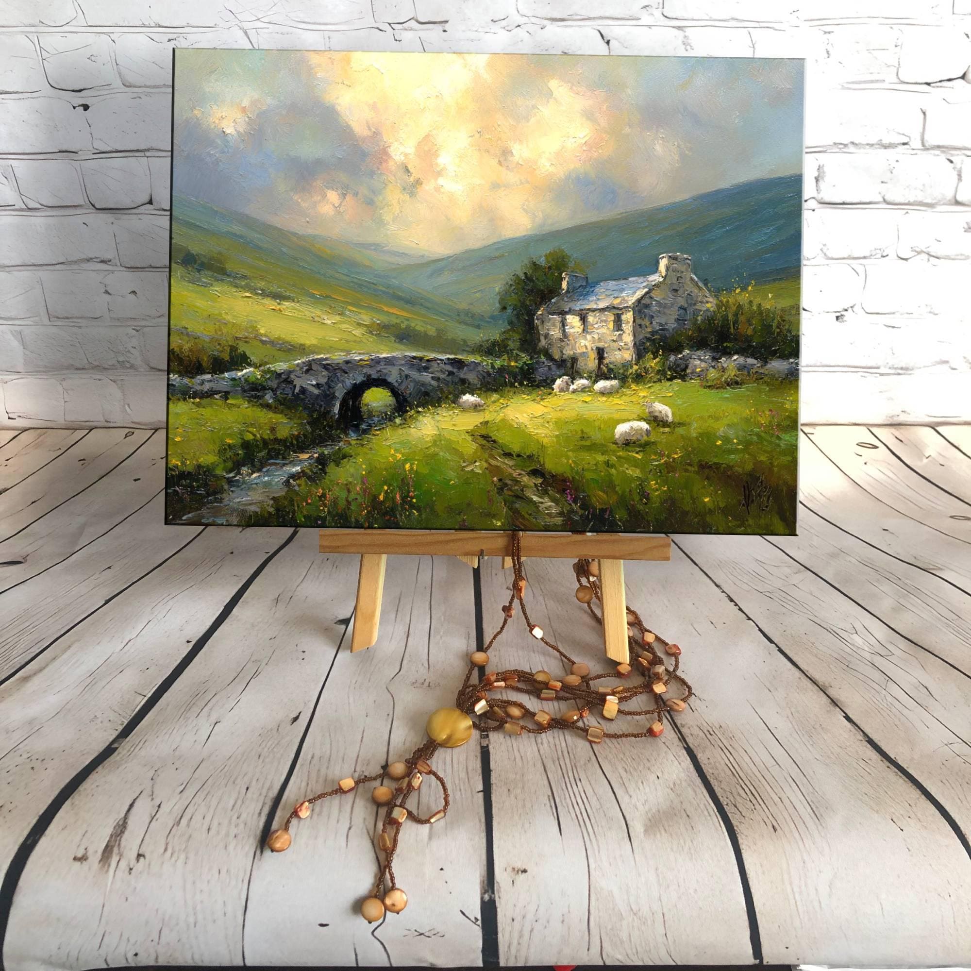 Irish Cottage Painting Sheep Original Oil Art Stone House Artwork ...