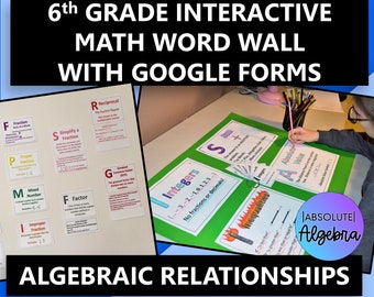 Algebraïsche relaties Wiskunde Woordenschat Woordmuur Middelbare School 24 kaarten Afdrukbaar en digitaal